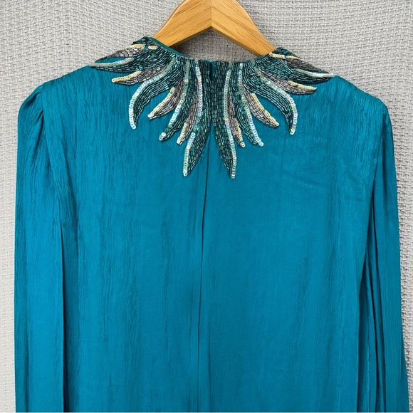 Vtg Francesca Of Damon 100% Silk Blue Intricate Beaded Long Dress Sz 10 Elegant - Picture 9 of 13